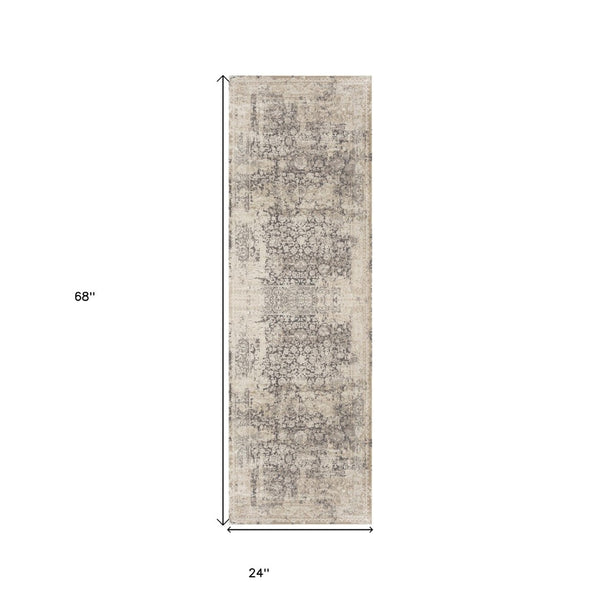 HomeRoots 7' Gray Floral Runner Rug - Elegant Design for Hallways and Kitchens, Soft, Durable, Noise-Reducing 2' x 7' 554354