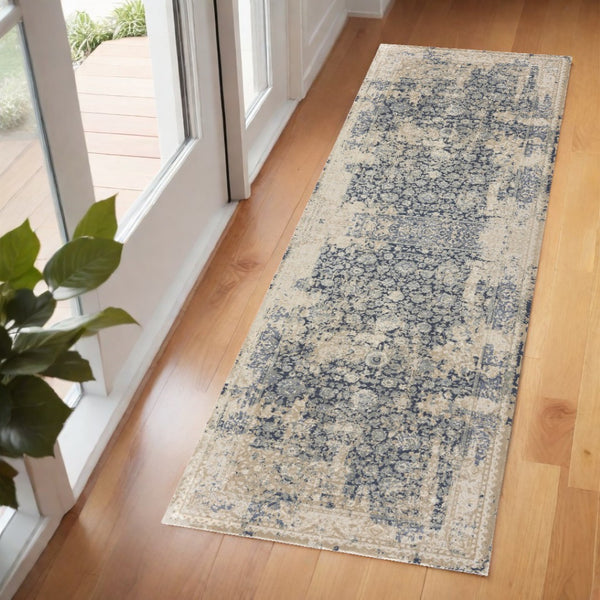 HomeRoots 7' Gray Floral Runner Rug - Elegant Design for Hallways and Kitchens, Soft, Durable, Noise-Reducing 2' x 7' 554360