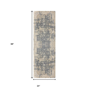 HomeRoots 7' Gray Floral Runner Rug - Elegant Design for Hallways and Kitchens, Soft, Durable, Noise-Reducing 2' x 7' 554360