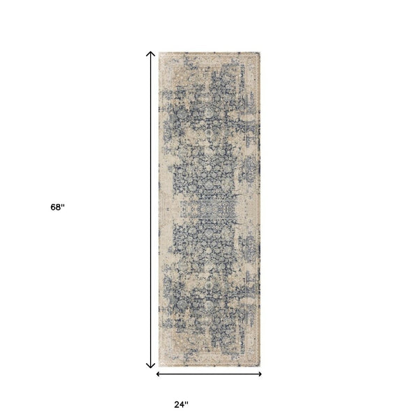 HomeRoots 7' Gray Floral Runner Rug - Elegant Design for Hallways and Kitchens, Soft, Durable, Noise-Reducing 2' x 7' 554360