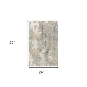 Homeroots 2' X 3' Gray And Beige Abstract Area Rug Beige Viscose 554365