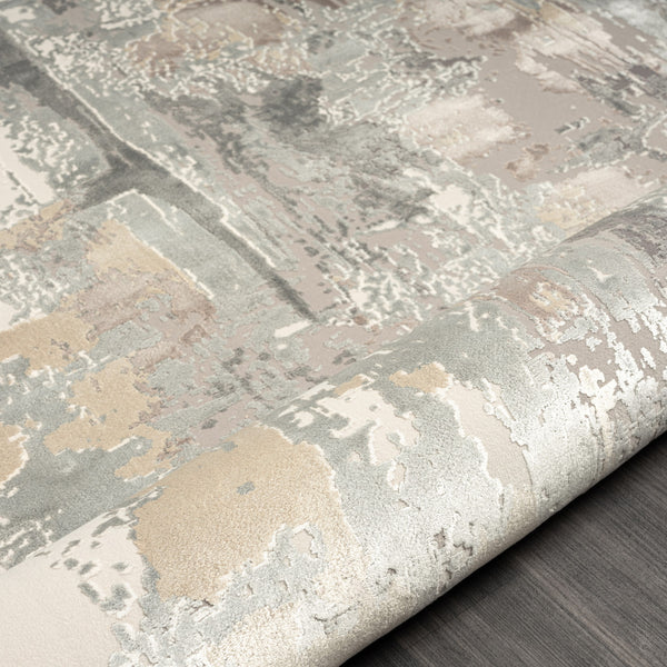 Homeroots 7' Runner Gray And Beige Abstract Runner Rug Beige Viscose 554366