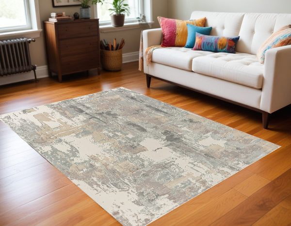 Homeroots 5' X 8' Gray And Beige Abstract Area Rug Beige Viscose 554368