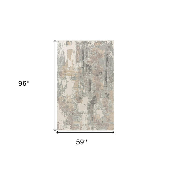Homeroots 5' X 8' Gray And Beige Abstract Area Rug Beige Viscose 554368