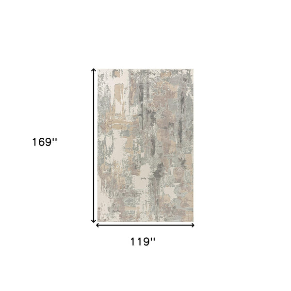 Homeroots 10' X 14' Beige Ivory And Gray Abstract Area Rug Beige Viscose 554370