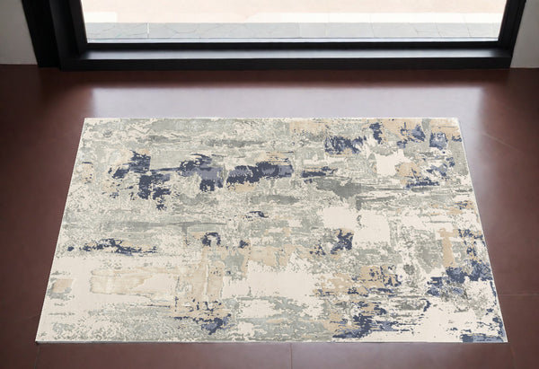 Homeroots 2' X 3' Blue And Beige Abstract Area Rug Blue Viscose 554371