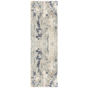 Homeroots 7' Runner Blue And Beige Abstract Runner Rug Blue Viscose 554372