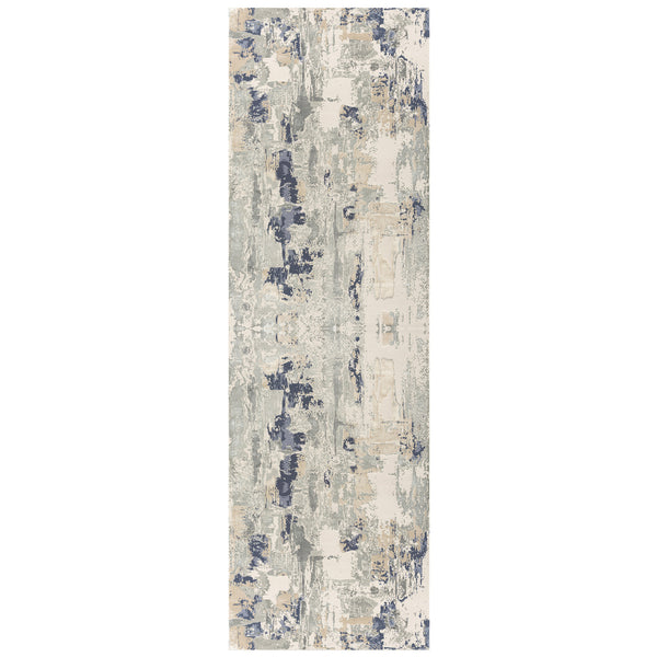 Homeroots 7' Runner Blue And Beige Abstract Runner Rug Blue Viscose 554372