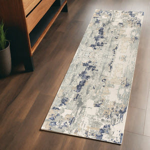 Homeroots 7' Runner Blue And Beige Abstract Runner Rug Blue Viscose 554372
