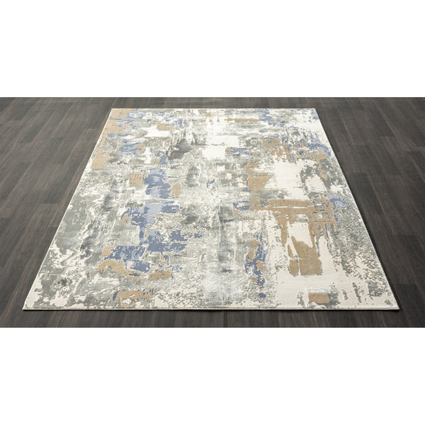 Homeroots 7' Runner Blue And Beige Abstract Runner Rug Blue Viscose 554372
