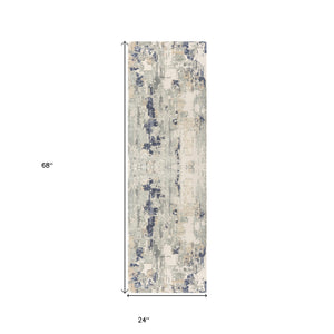 Homeroots 7' Runner Blue And Beige Abstract Runner Rug Blue Viscose 554372