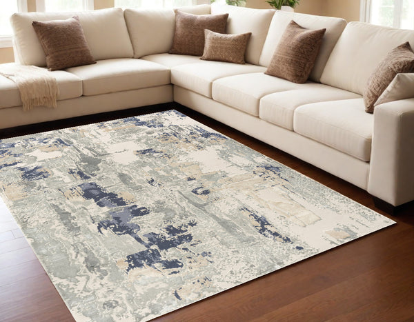 Homeroots 5' X 8' Blue And Beige Abstract Area Rug Blue Viscose 554374