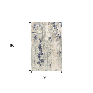 Homeroots 5' X 8' Blue And Beige Abstract Area Rug Blue Viscose 554374