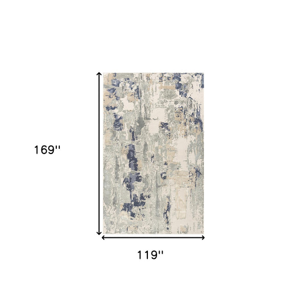 Homeroots 10' X 14' Blue And Beige Abstract Area Rug Blue Viscose 554376