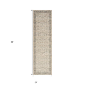 Homeroots 7' Runner Beige Floral Runner Rug  Viscose 554378