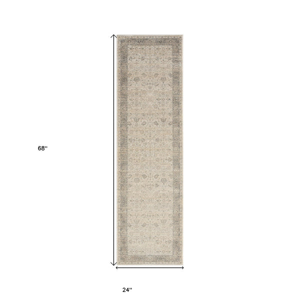 Homeroots 7' Runner Beige Floral Runner Rug  Viscose 554378