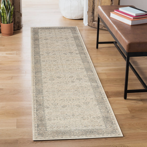 Homeroots 7' Runner Beige Floral Runner Rug  Viscose 554378