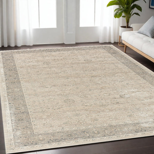 Homeroots 5' X 8' Beige And Ivory Floral Area Rug  Viscose 554380