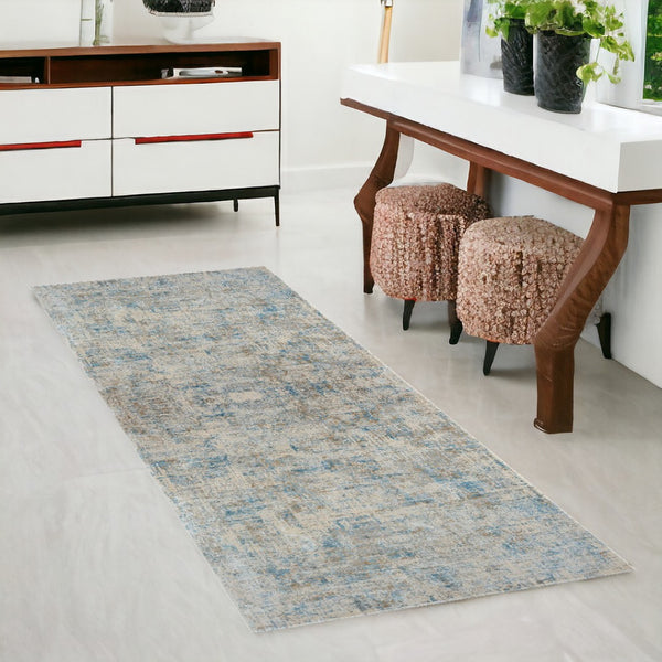 HomeRoots 6' Abstract Blue and Ivory Runner Rug - Modern Design for Hallways, Entryways, and Kitchens 2' x 6' 554391