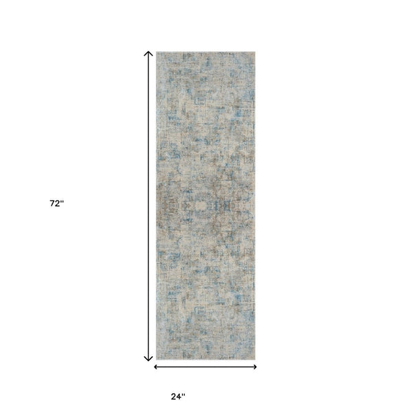 HomeRoots 6' Abstract Blue and Ivory Runner Rug - Modern Design for Hallways, Entryways, and Kitchens 2' x 6' 554391