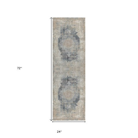 Homeroots 2' Beige And Gray Medallion Area Rug - Elevate Your Space With Sophisticated Style And Design 2' X 6' Viscose 554398