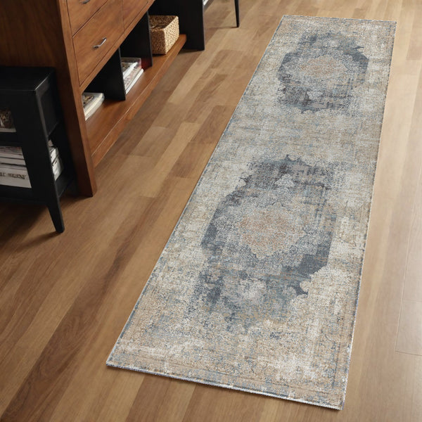 Homeroots 2' Beige And Gray Medallion Area Rug - Elevate Your Space With Sophisticated Style And Design 2' X 6' Viscose 554398