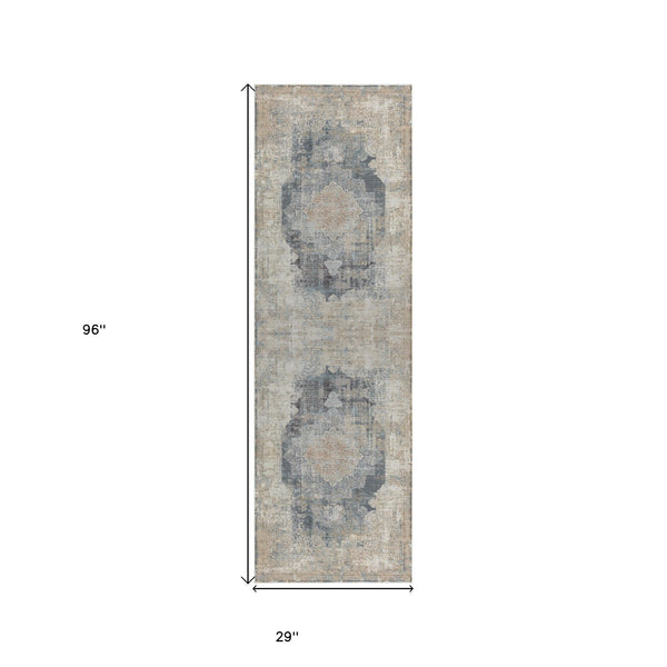 Homeroots 2' Beige And Gray Medallion Area Rug - Elevate Your Space With Sophisticated Style And Design 8' Runner Viscose 554399