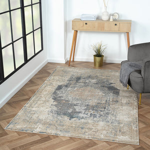 Homeroots 2' Beige And Gray Medallion Area Rug - Elevate Your Space With Sophisticated Style And Design 8' Runner Viscose 554399