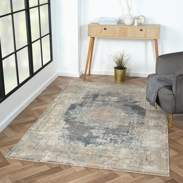 Homeroots 2' Beige And Gray Medallion Area Rug - Elevate Your Space With Sophisticated Style And Design 8' Runner Viscose 554399