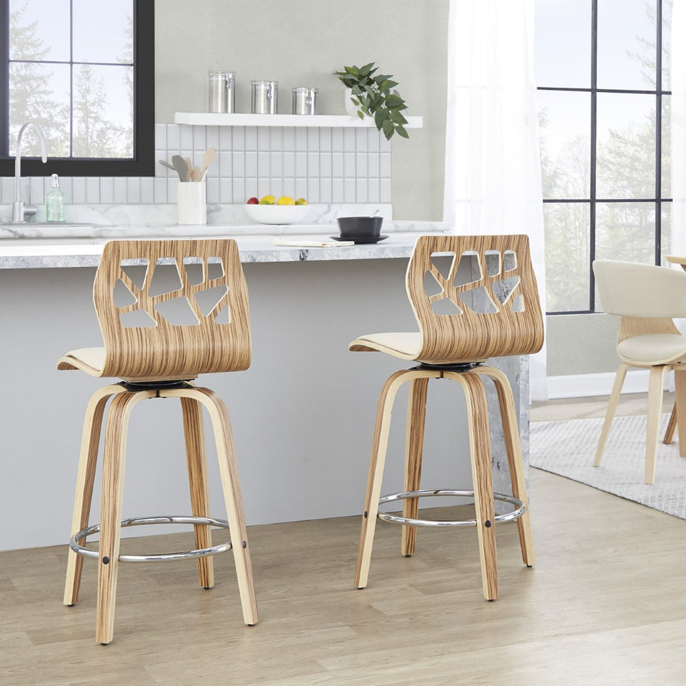 English Elm Fixed-height Swivel Counter Stools with Faux Leather Seats and Chrome Footrest Set of 2 B202S01825