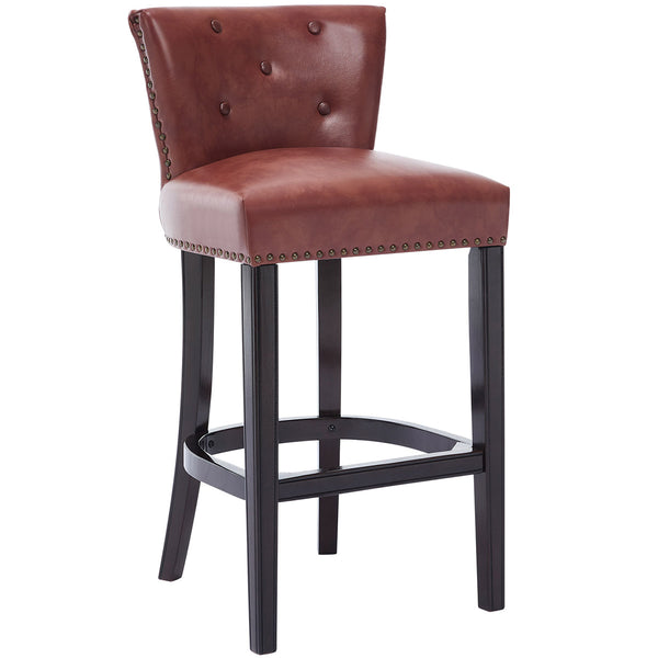 English Elm Bar Stools Set Of 2 - 29.5" Brown Leather & Hardwood Frame, Stylish Comfort For Home Bars & Dining W2195P290198