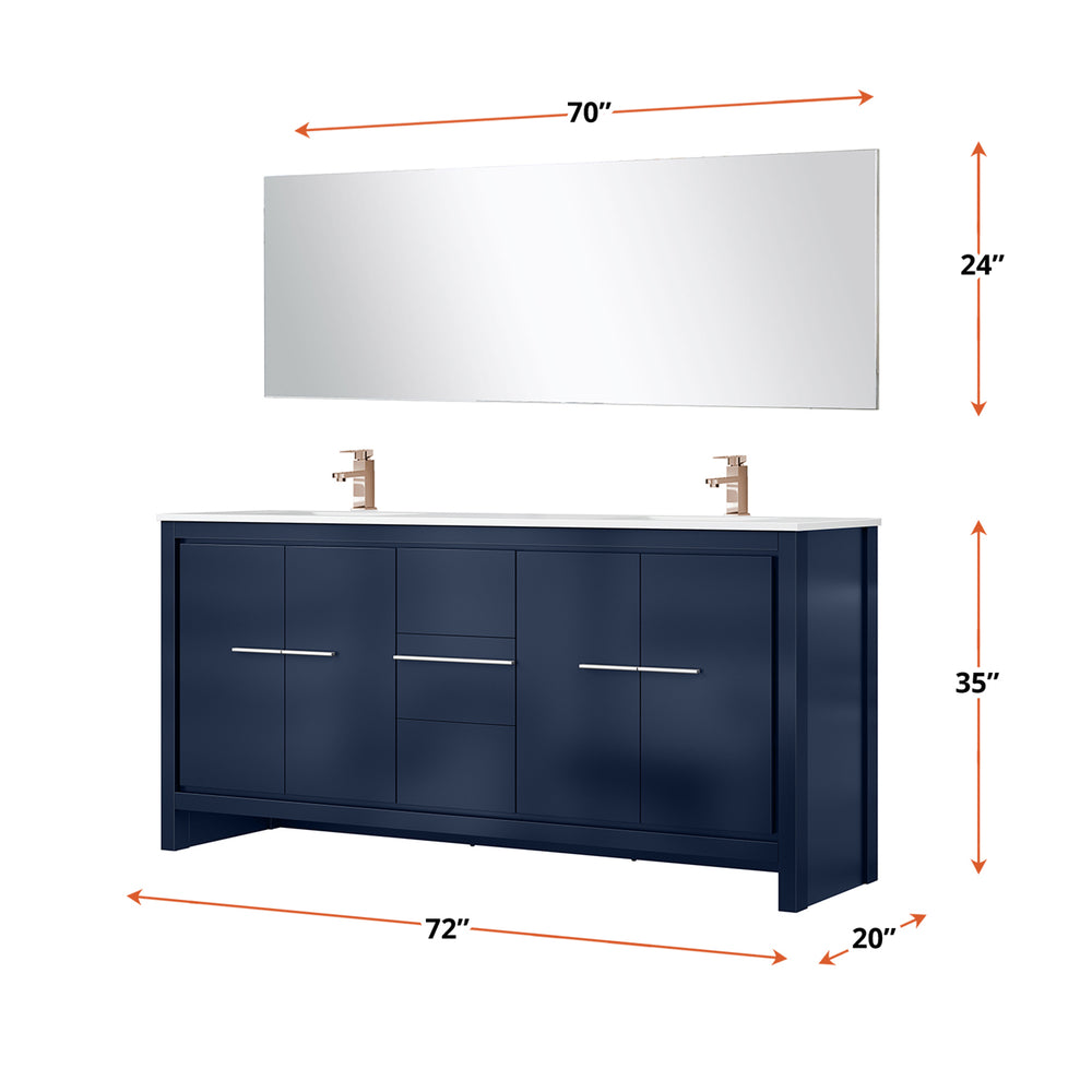 English Elm Navy Double Bath Vanity 72" W With Cultured Marble Top, Rose Gold Faucet & Matching 70" Mirror Set B2731S01748