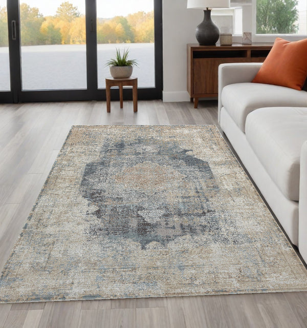 Homeroots 2' Beige And Gray Medallion Area Rug - Elevate Your Space With Sophisticated Style And Design 5' X 8' Viscose 554400