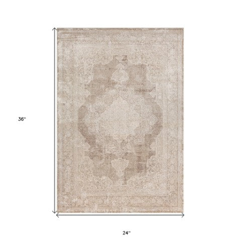 Homeroots 2' Beige And Gray Medallion Area Rug - Elevate Your Space With Sophisticated Style And Design 2' X 3' Viscose 554404