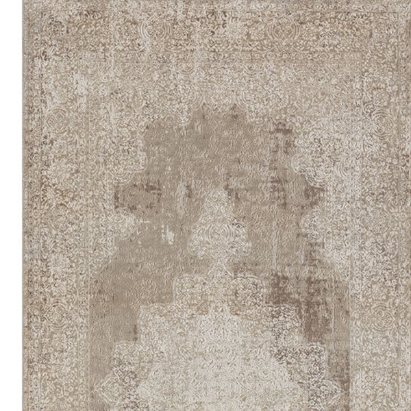 Homeroots 2' Beige And Gray Medallion Area Rug - Elevate Your Space With Sophisticated Style And Design 8' Runner Viscose 554405