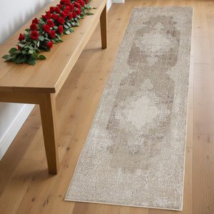 Homeroots 2' Beige And Gray Medallion Area Rug - Elevate Your Space With Sophisticated Style And Design 8' Runner Viscose 554405