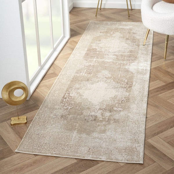 Homeroots 2' Beige And Gray Medallion Area Rug - Elevate Your Space With Sophisticated Style And Design 8' Runner Viscose 554405