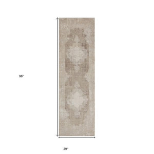 Homeroots 2' Beige And Gray Medallion Area Rug - Elevate Your Space With Sophisticated Style And Design 8' Runner Viscose 554405