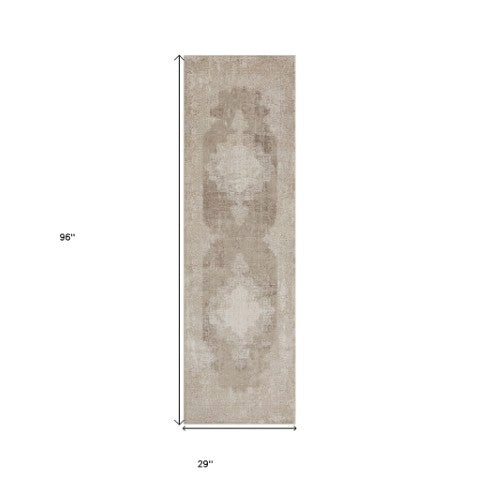 Homeroots 2' Beige And Gray Medallion Area Rug - Elevate Your Space With Sophisticated Style And Design 8' Runner Viscose 554405