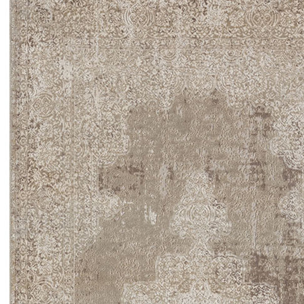 Homeroots 2' Beige And Gray Medallion Area Rug - Elevate Your Space With Sophisticated Style And Design 8' Runner Viscose 554405