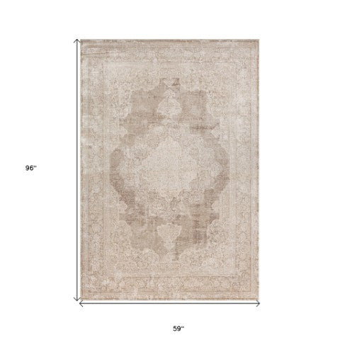 Homeroots 2' Beige And Gray Medallion Area Rug - Elevate Your Space With Sophisticated Style And Design 5' X 8' Viscose 554406