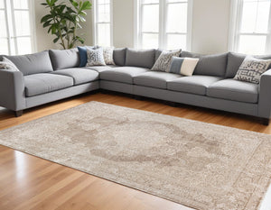 Homeroots 2' Beige And Gray Medallion Area Rug - Elevate Your Space With Sophisticated Style And Design 8' X 10' Viscose 554407