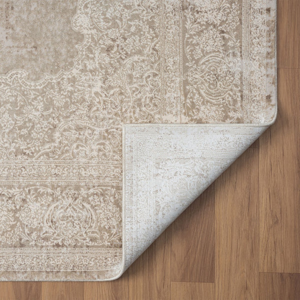 Homeroots 2' Beige And Gray Medallion Area Rug - Elevate Your Space With Sophisticated Style And Design 9' X 12' Viscose 554408