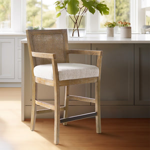 Madison Park Diedra Transitional Cane Back Counter Stool MP104-1239 Cream/Reclaimed Natural