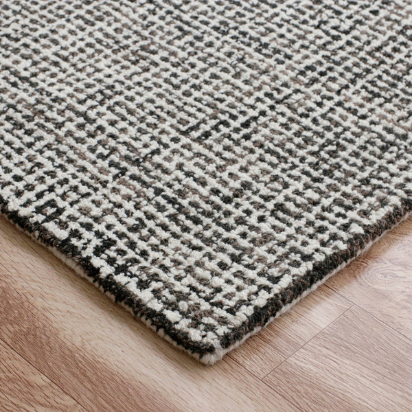 Homeroots 8' Runner Gray And Ivory Wool Checkered Hand Tufted Runner Rug Black Wool 554420