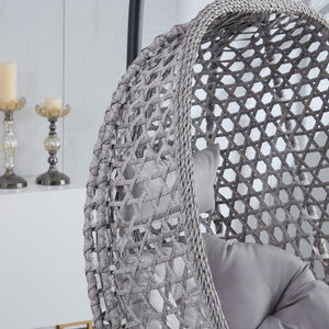 English Elm Egg Swing Chair Woven Rattan Basket Seat with Stand Cushion for Patio Bedroom W1512P498597