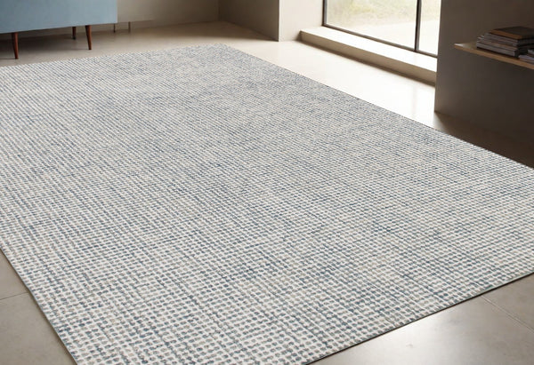 Homeroots 5' X 7' Blue And Ivory Wool Abstract Hand Tufted Area Rug Blue Wool 554428