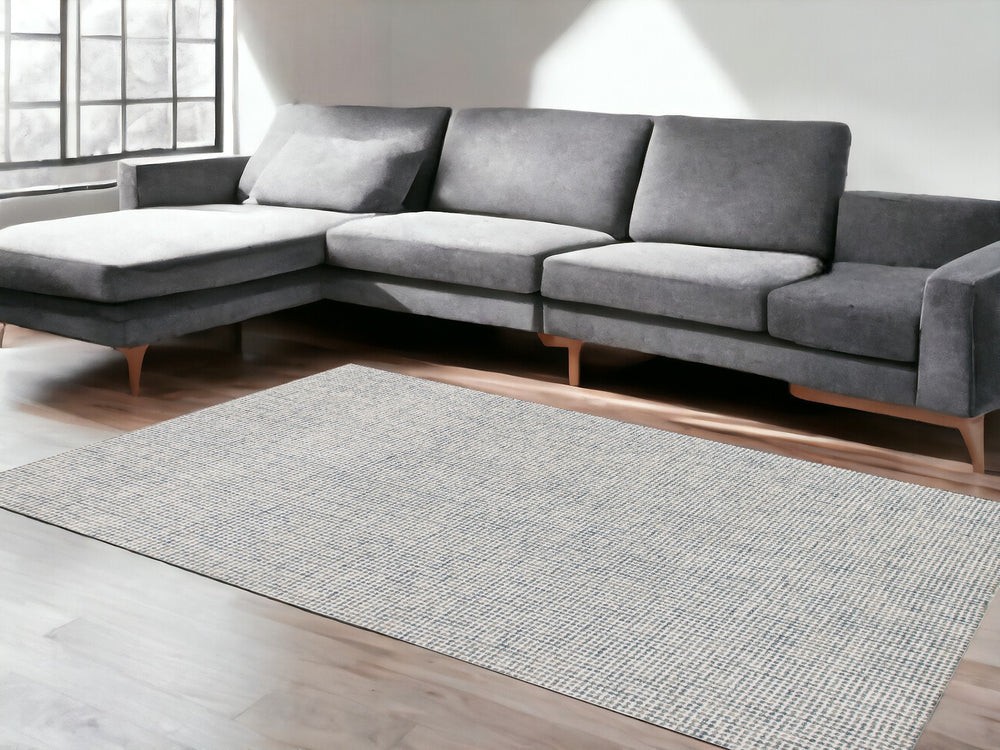 Homeroots 8' X 10' Blue And Ivory Wool Abstract Hand Tufted Area Rug Blue Wool 554429