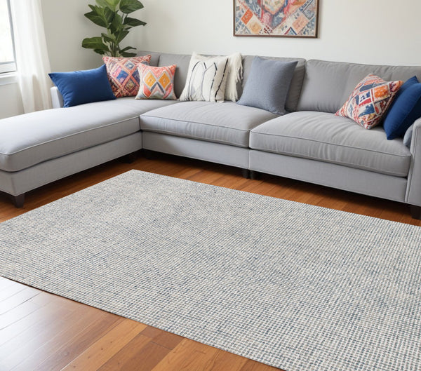 Homeroots 10' X 14' Blue Wool Checkered Hand Tufted Area Rug Blue Wool 554431