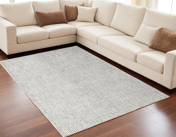 Homeroots 5' X 7' Gray And Ivory Wool Checkered Hand Tufted Area Rug Gray Wool 554438